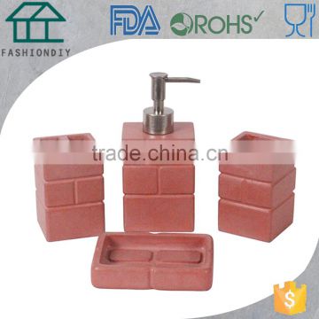 Red brick like sqaure concrete bathroom accessories set 2017 for hotel use