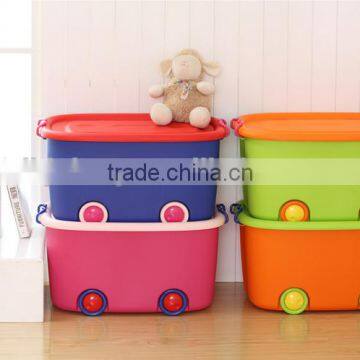 Heavy duty Plastic toy storage box with wheel ,PP High quality storage box with lid