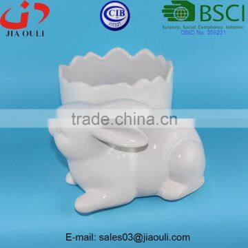BSCI Audit Factory Dehua Porcelain Animal Flower Planters, White Ceramic Rabbit Plant Pots photo-4
