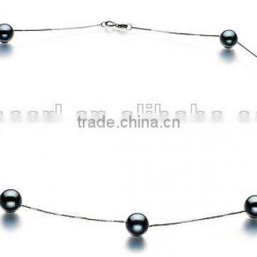 17.5" AAA 7-8mm black round Japanese Akoya pearl necklace