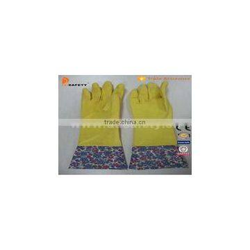 Pink Household Latex Gloves With Flower Design Pvc Cuff photo-4