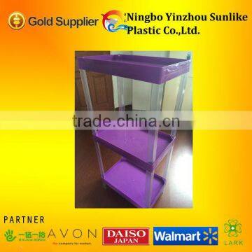 three layer plastic hips storage rack for supermarket