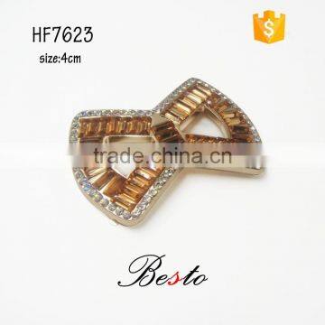 Wholesale gold metal shoe buckle bow shape shoes accessories with rhinestones