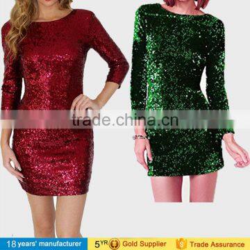 2017 sexy round neck long sleeve slim bodycon shinny bling winter party night prom sequin mini dresses for women lady