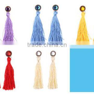 Bohemian jewelry big crystal gems with tassel drop earrings for women