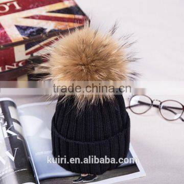 Factory Wholesale Knitted Hat With Real Raccoon Fur Ball photo-3