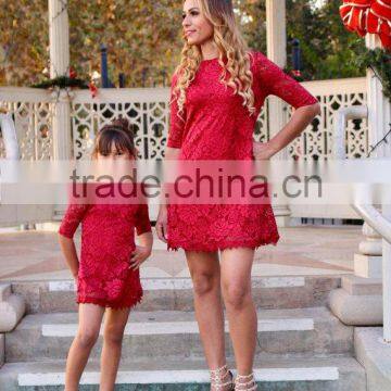 Lace Red Dress Matching Outfits Mother Daughter Party Dress photo-2