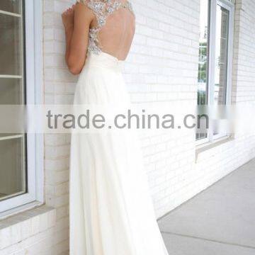 2015 Prom Dresses A Line Beaded Chiffon And Tulle Sweep Train photo-5