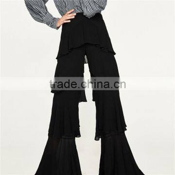 2017 Spring Womens Elegant Fancy Side Zip off Frilled Long Dress Pants photo-2