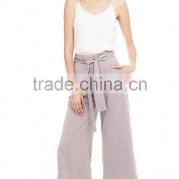 2017 OEM Women Tie Sash High Waist Fully Lined Pants photo-3