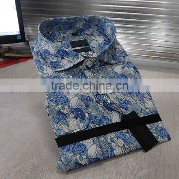 Latest Design for Men Blue With White Floral Mens Dress Shirt photo-2