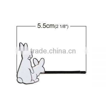 Hair Clips Findings Rabbit Animal Gunmetal White Enamel 55mm x 34mm photo-2