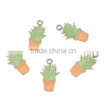 Zinc Based Alloy Charms Pot Plant Gold Plated Orange Enamel