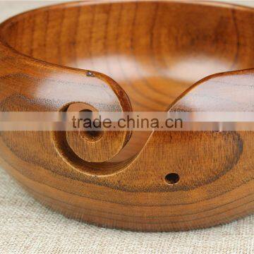 Handcrafted Eco-Friendly Portable Antique Wooden Wool Yarn Holder Bowl For Knitting photo-3