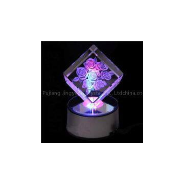 3d Laser Crystal Cubes With Led Light Base