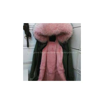 2017 Hip Hop pink faux fur lining, army green warming jakcet ,pink  winter for parka factory wholesale