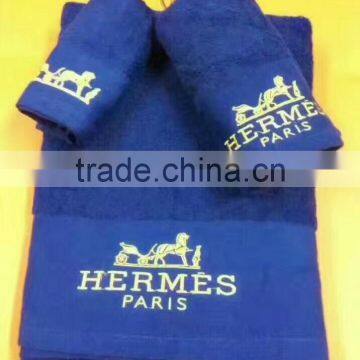 100% cotton terry plain dyed custom logo square satin board high quality bath towel for hotel shower