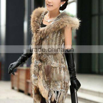 SJ095-01 Hot Sale Rabbit Fur Woman Hand Crochet Knit Fabric Jacket