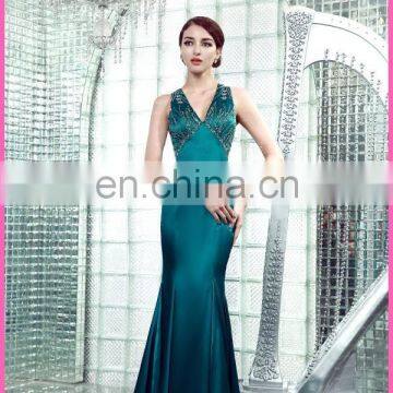 2017 Elegant Crystal Beaded Shealth Mermaid Emerald Green Evening Gown photo-2