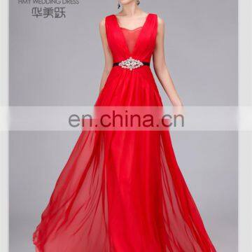 China OEM Service ZZ-E0026 Strap Vneck Backless Thin Chiffon Pleated Evening Dress Gown