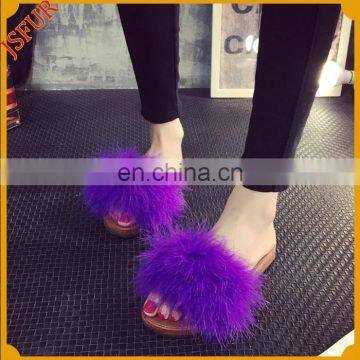 Women Summer Flip Flop Turkey Feather Fur Beach Slipper