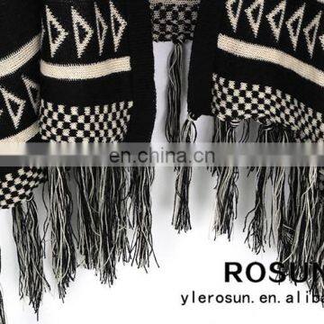 Black Great Star Pattern Woman Cardigan Shawl Style With Fringes Crochet Sweater Pattern photo-6