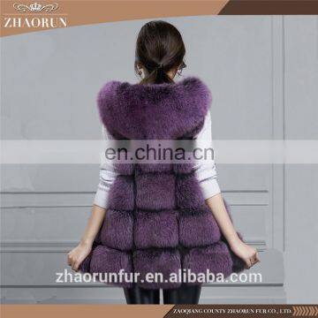 Real Fox Fur Coat , Purple Fox Fur Vest With Hat For Lady photo-3