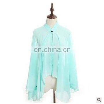 2017 New Summer Sun Cape Beach Towel Three Button Chiffon Gown Ride Car Floral Scarf photo-2