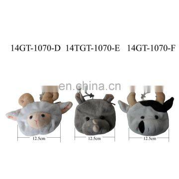 Plush coin bag of 3 animals(sheep, rhino,cow)