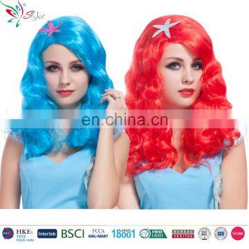 synthetic fibre long curly blue and pink cosplay party little mermaid wig