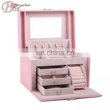 Pink Jewelry Lock Jewelry Box with Mirror