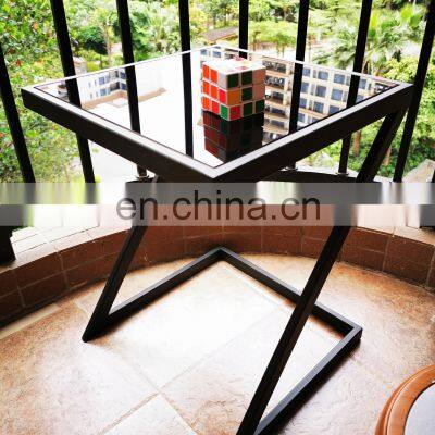 HOT Sell Living Room Table America Style Sofa Side Table Metal Table With Glass Top photo-5