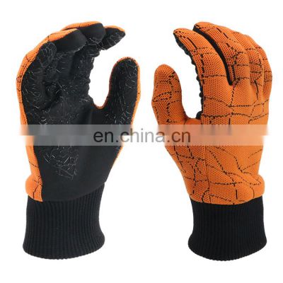 Orange knitting material breathable palm silicone mechanic gloves