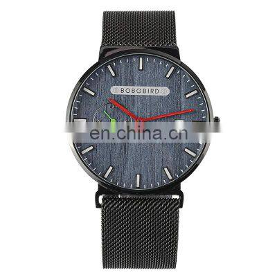 Customize Stainless Steel Men Watch Japanese Movement Quartz Wristwatch Auto Date Clock in Bamboo Gift Box OEM