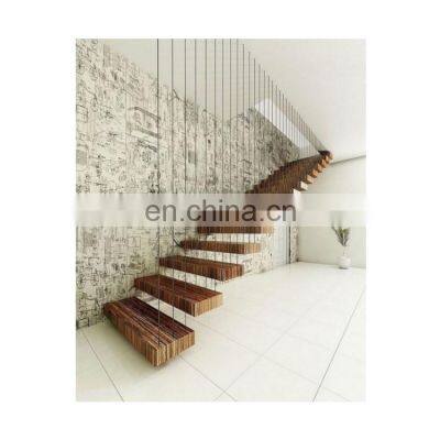 Modern wooden Vertical Wire Railing Stainless Steel Cable stair floating staircase for homes