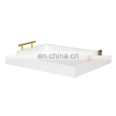 High Quality Customized Logo Painting Mdf Wooden Serving Tray with Gold Handles