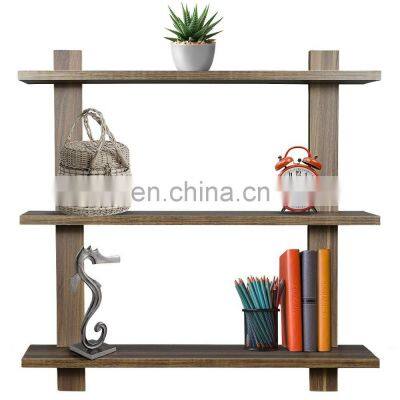 3 Tier Walnut Floating Shelf Asymmetric Square Wall Shelf Decorative Hanging Display Wall Mounted Hanging Shelf