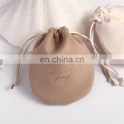 PandaSew Personalized Logo Print Velvet Drawstring Bags Half Round Bottom  Custom Jewelry Pouch