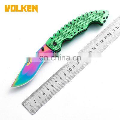 New Outdoor Folding Knife 3CR13 Stainless Steel Color Titanium Process Blade Aluminum Handle Camping Pocket Self-defense Knife