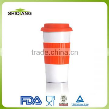 Food grade hot sale double wall stainless steel tea mugs and cups with rubbler cover and silicon lids China mass manufacturing