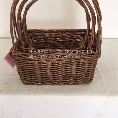 square willow basket/large willow wicker Storage Baskets with handle