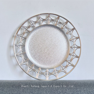 Luxury Wedding Party Table Decorative PP Round Under Plates 13 Inch Silver Plastic Charger Plate