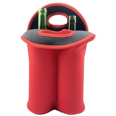 Custom 2 Pack Insulated Wine Carrier Bottle Covers Neoprene Wine Bottle Sleeve for Travel with Secure Carry Handle