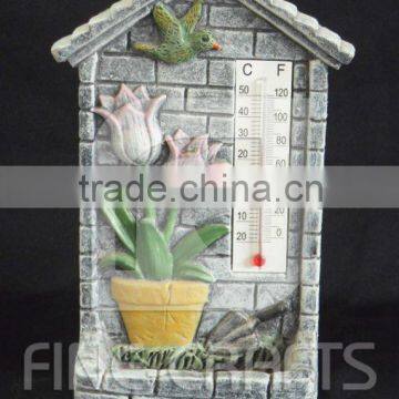 Cement bird feeder decoration thermometer