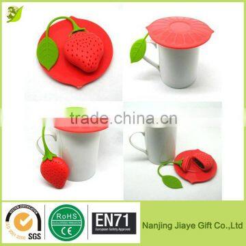 Eco-friendly Strawberry Leaf design tea cup/pot with Strainer with lid