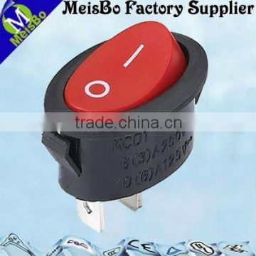 Two pins on-off 6A 250VAC/10A 125VAC T85 ABS oval rocker switch with red button