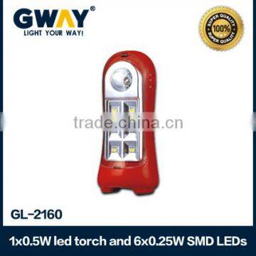 Mini portable rechargeable torchs,1X0.5WLED spot Light+6X0.25W SMDLED brightness emergency light