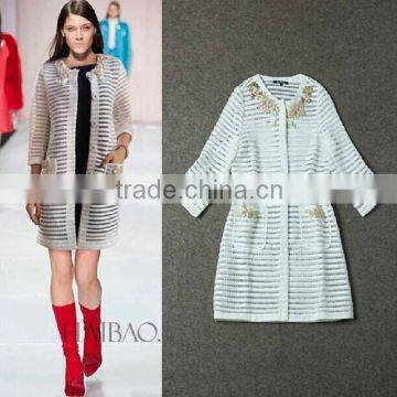 2014 Latest European Style Stars Love Slim Hollw Out Beaded 3/4 Sleeve Women's Stylish Coats Wholesale F1803