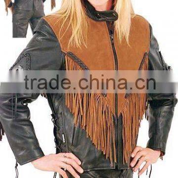 2015 New fashion Trail Blazer Western Black and Brown Leather Jacket for womens