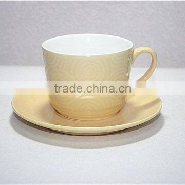 Colored glazed fine bone china cafe cup and saucer